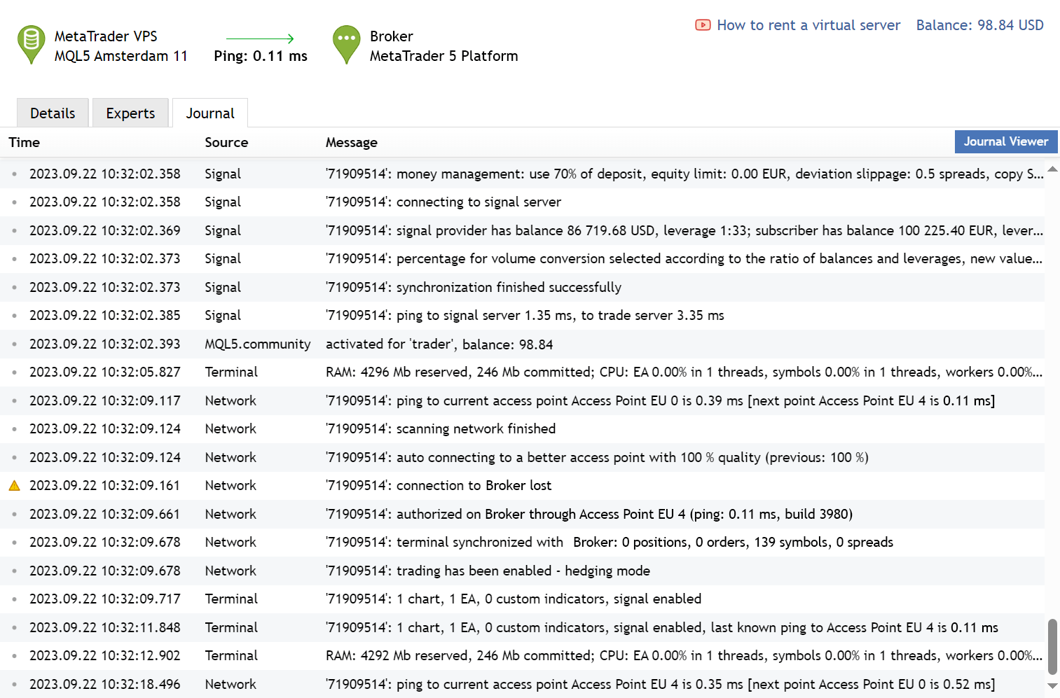 The VPS \ Log section