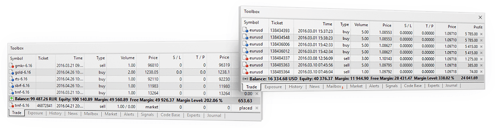 Trade Master 9 supports two position accounting systems – netting for exchanges and hedging for Forex