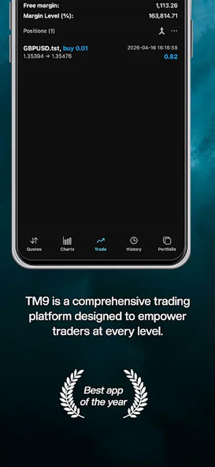TM9 real-time quotes and close-position screen